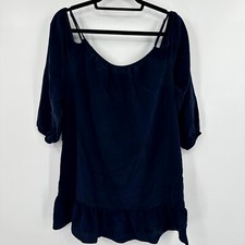 Lilly Pulitzer Swing Dress Womens Small Navy Silk 3/4 Sleeve Peplum Hem 88189