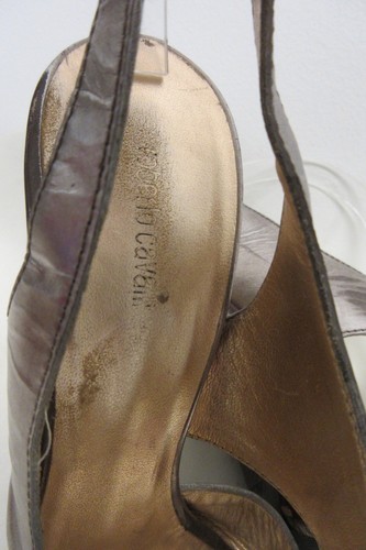 ROBERTO CAVALLI WIDE STRAP METALLIC SILVER & GOLD SLINGBACK PEEPTOE PUMP SZ 38 - Picture 7 of 9