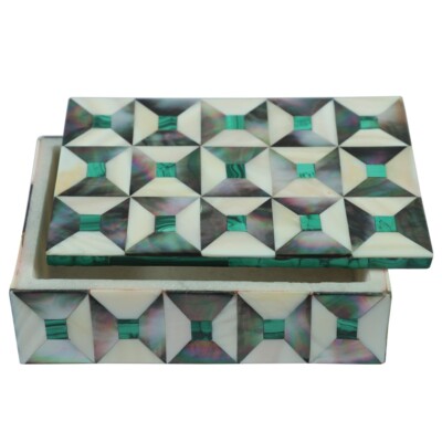 6'' x 4'' Marble Jewelry Ring Box Semi Precious Stones Random Art Work