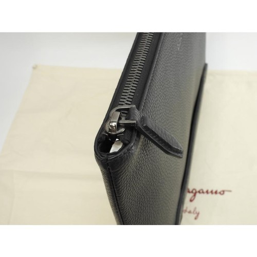 Salvatore Ferragamo Clutch Bag Leather Black Second Bag Pouch Men's w/storagebag
