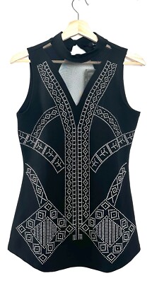 Love J Top Women s Black Studded Illusion Sleeveless Key Hole Back NWT Large