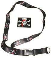 32" Jolly Roger Pirate Red Hat Printed Lanyard With Detachable Key Ring