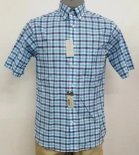 Cremieux Signature 4 French Blue Checked S/S Men's Shirt NWT $79.50 Choose Size