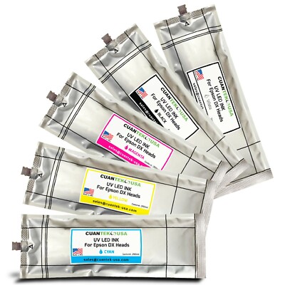 UV Curable LED Ink for Printers with Epson DX4 DX5 heads 250ml Bags MADE IN USA