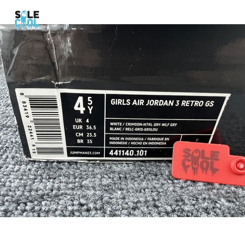 コレクション 11C Nike Air Jordan Retro 3 III GS White Crimson Wolf Gray Shoes