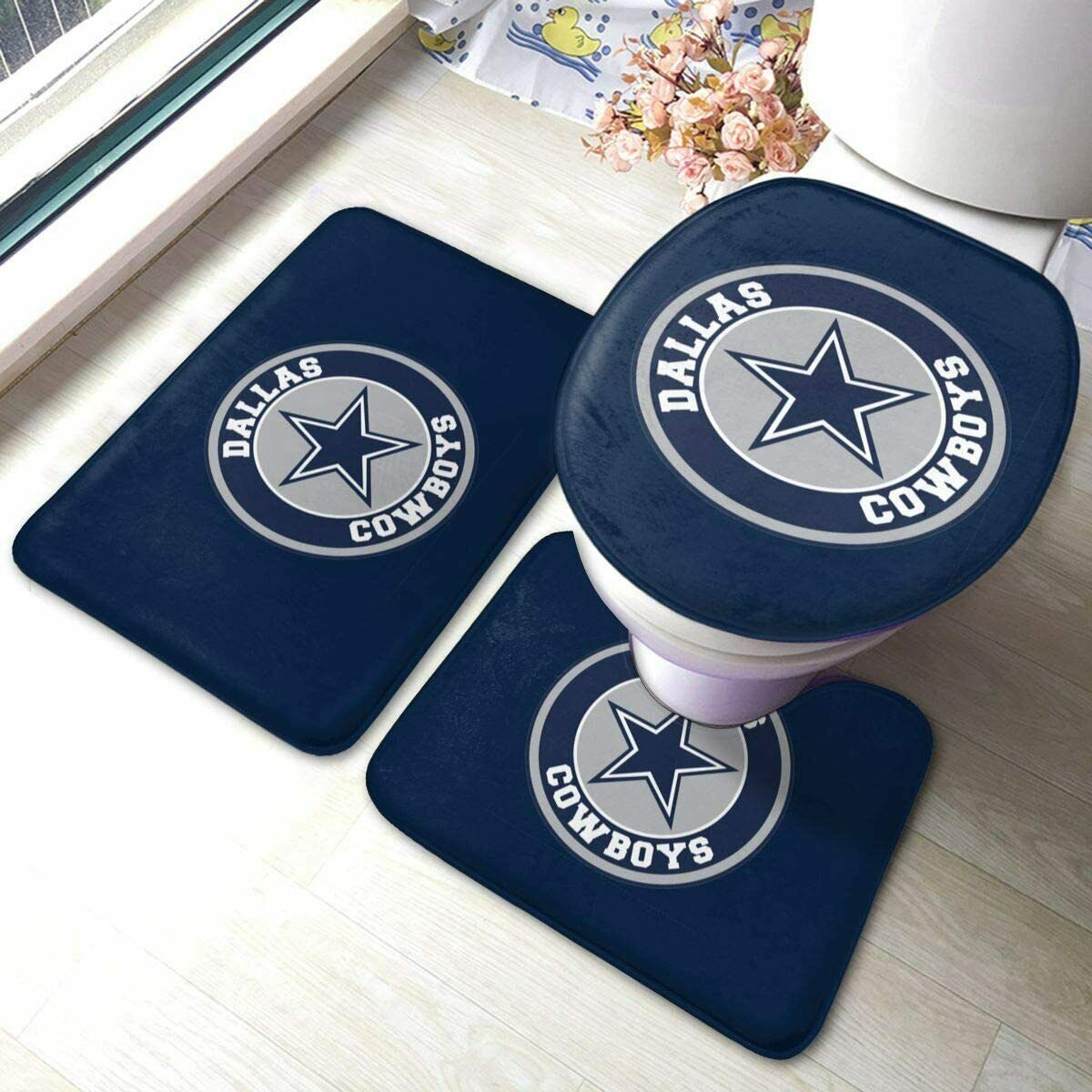 Dallas Cowboys Bathroom Rug Set 3PCS Bath Mat Floor Mat Toilet Lid