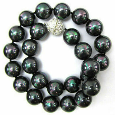 10mm South Sea Rainbow Black Shell Pearl Gemstones Round Beads Necklace ...