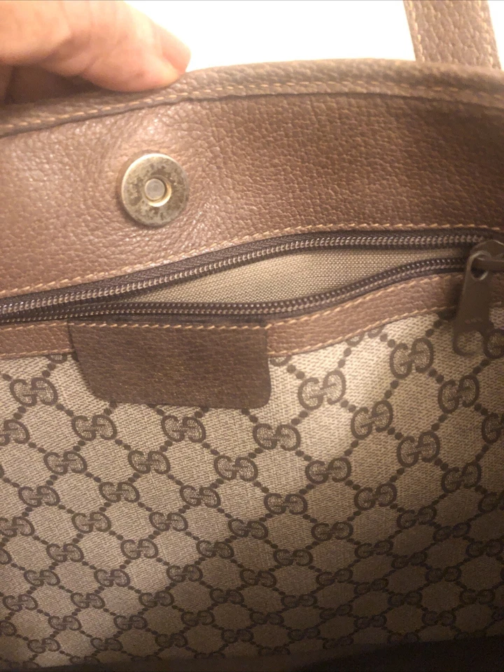 GUCCI Vintage Shoulder Tote Bag GG PVC Canvas Leather Brown Authentic form Japan - Image 4 of 4