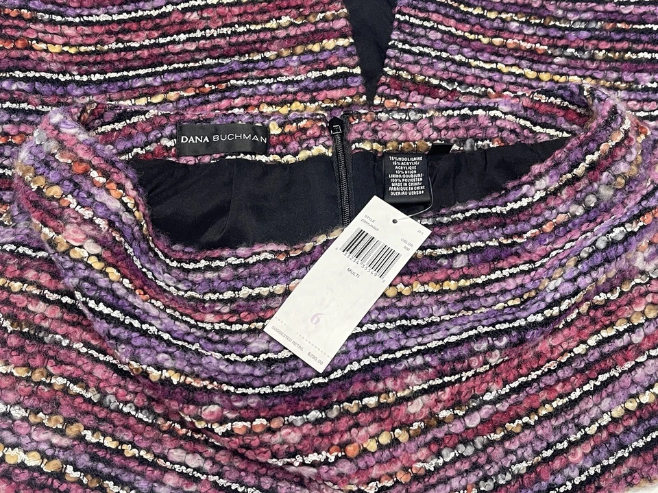 Falda lápiz con flecos mezcla de lana texturizada multicolor talla 6 de Dana Buchman para mujer Foto 3 de 4