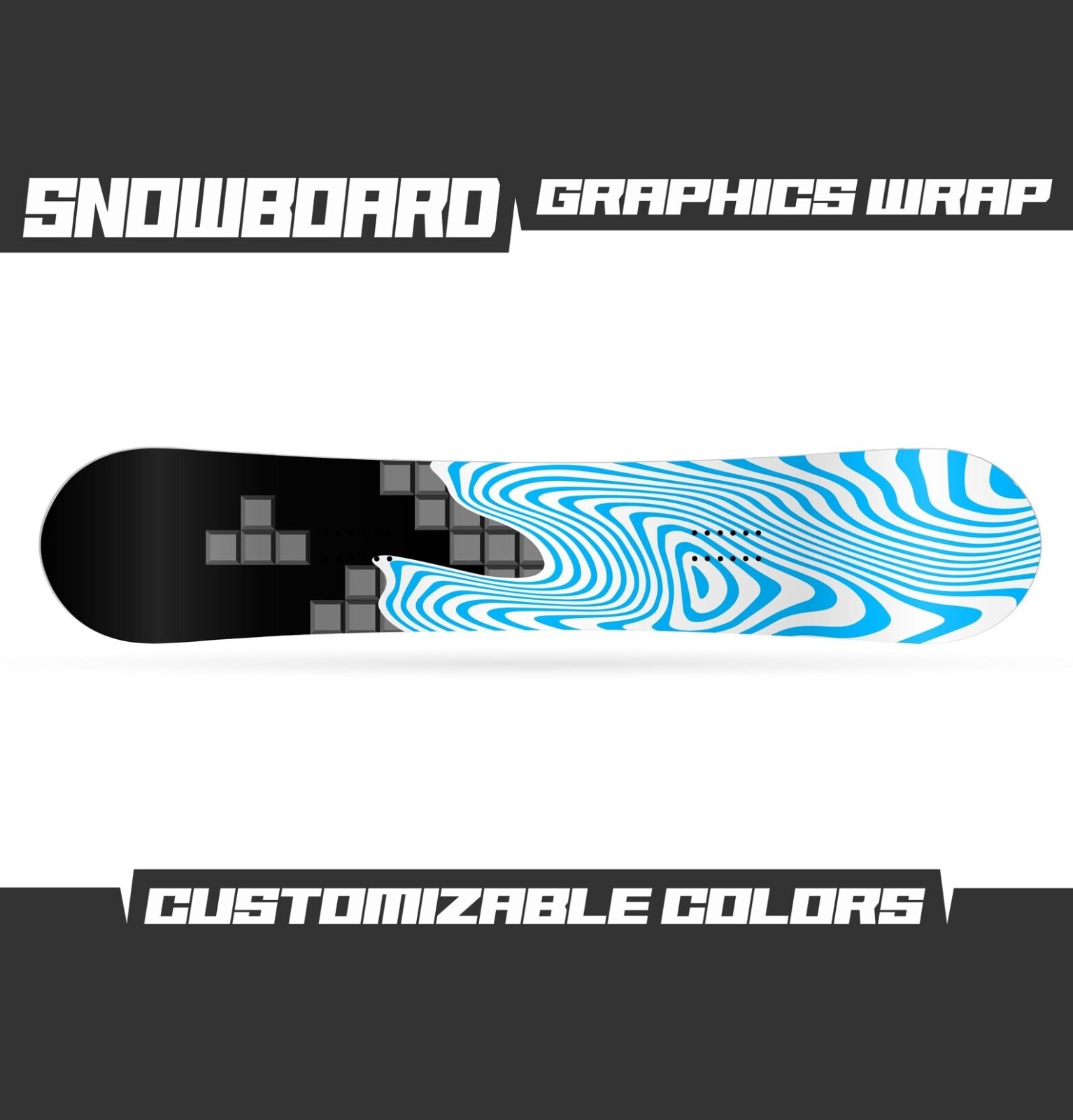 Snowboard Universal Sky Blue Black Trippy Graphics Kit Decal Sticker Cover Skin