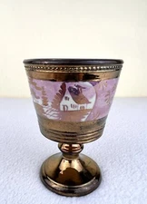 Antique Copper Pink Lustre Wine Goblet 1800's Sunderland English 3 7/8" Cottage