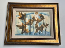 MID CENTURY PAINTING ABSTRACT MODERNISM CUBIST CUBISM SURREALIST MYSTERY SIGNED