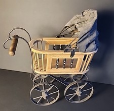 Antique Victorian Doll Baby Carriage Stroller Buggy Pram, Wood Body  Wheels