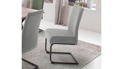Schwingstuhl Esszimmerstuhl Stuhl Derry 2er-Set Stoff grau mit Taschenfederkern