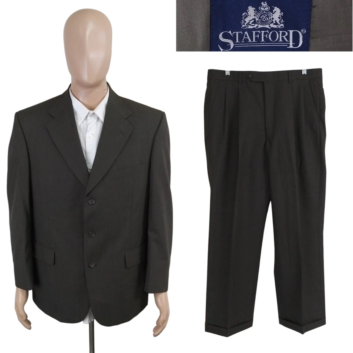 Costume Vintage Homme Stafford 2 Pièces - Bleu Chevrons, Double Boutonnage - Taille 44R