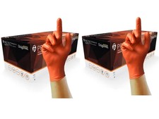 2 Boxes (200 Gloves) PRO.TECT Orange Heavy Duty Orange Nitrile Diamond Textured