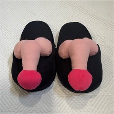 Novelty Black Plush Adult Slippers with Humorous Unusual Design Funny Gift Idea