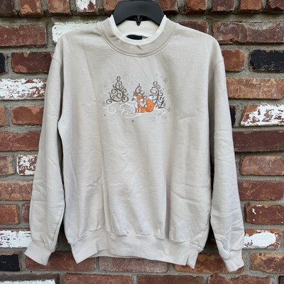 Trilogy Morning Sun Sweatshirt MED Mock Neck Embroidered Fox Embellished Snow
