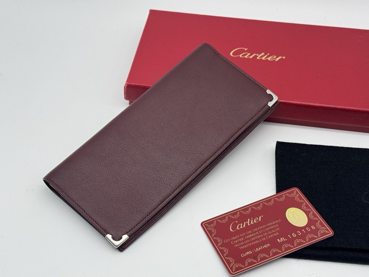 MUST DE CARTIER BURGUNDY LEATHER INTERNATIONAL LONG WALLET NEW 100