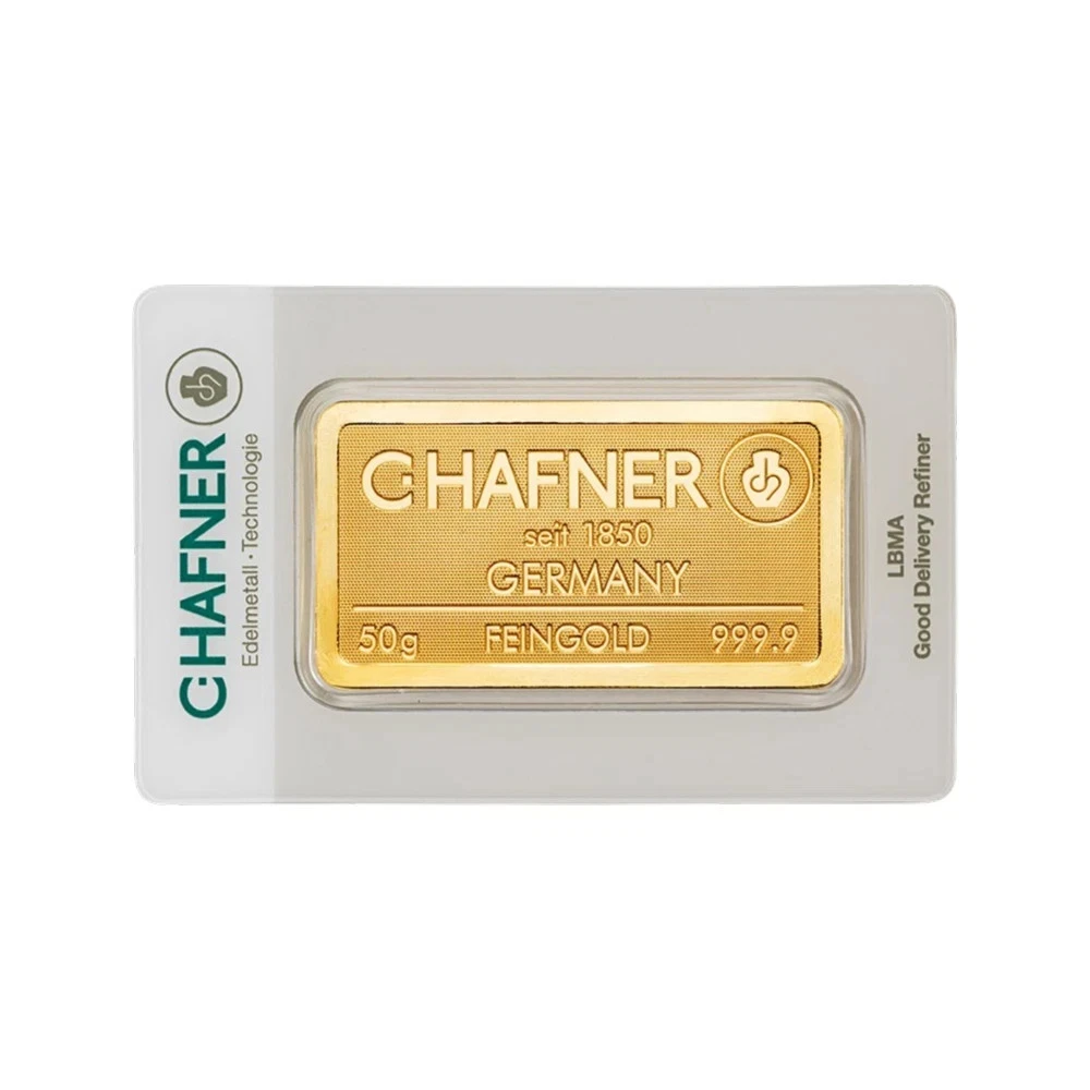 50 g Goldbarren Feingold 999,9 – C. Hafner – zertifiziert & versiegelt