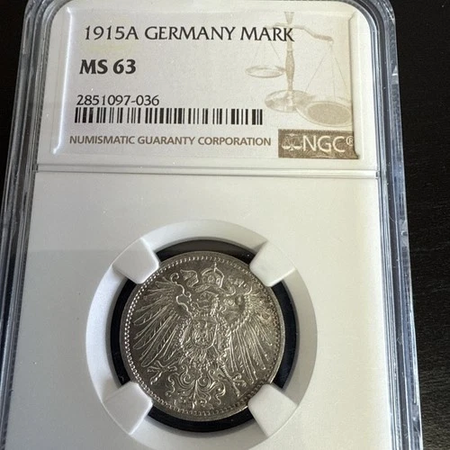1915-A Germany 1 Mark Silver Coin NGC MS63