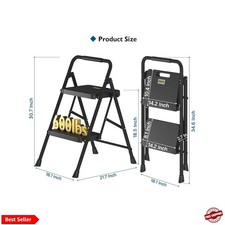 2-Step Ladder, Folding Step Stool, 600lbs Max Load Capacity, Sturdy Steel, No...