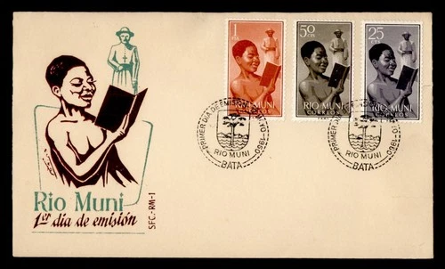 DR WHO 1960 SPANISH RIO MUNI FDC READING/LITERACY COMBO M76493