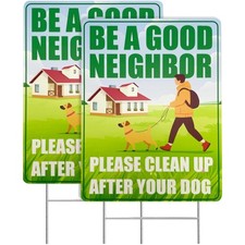 Double-Sided 'Clean Up After Your Dog' Signs - 12x9in, 2 Pack with H-Stakes