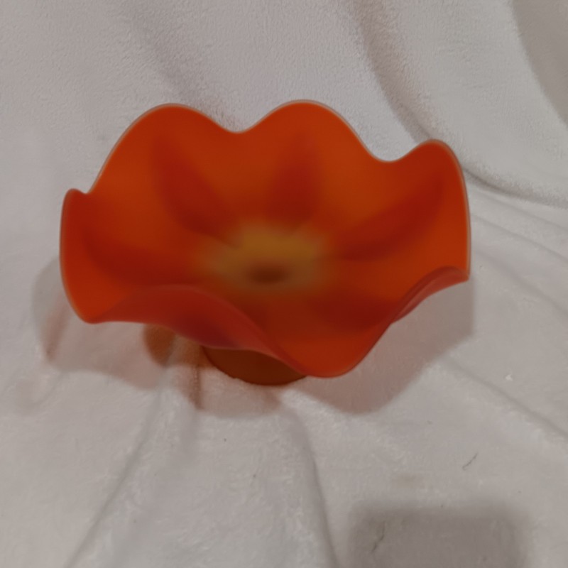 Rare Vintage Viking Glass Frosted Persimmon 6 Pedal Compot Bowl