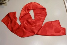 Vtg RED CIRCLES SCARF 50 x 8 Satin Feel Polyester or Silk Big Polka Dots Shimmer