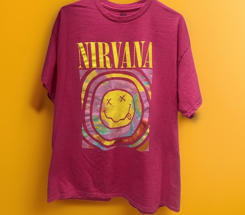NIRVANA Shirt XL Pink Iconic Smiley Face Logo Unisex X-large