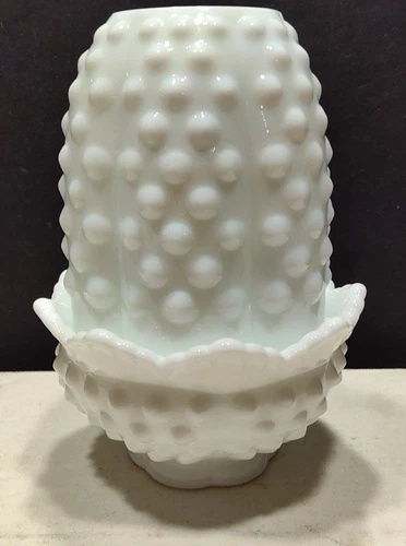 Vintage Fenton Hobnail Milk Glass Fairy Light Lamp
