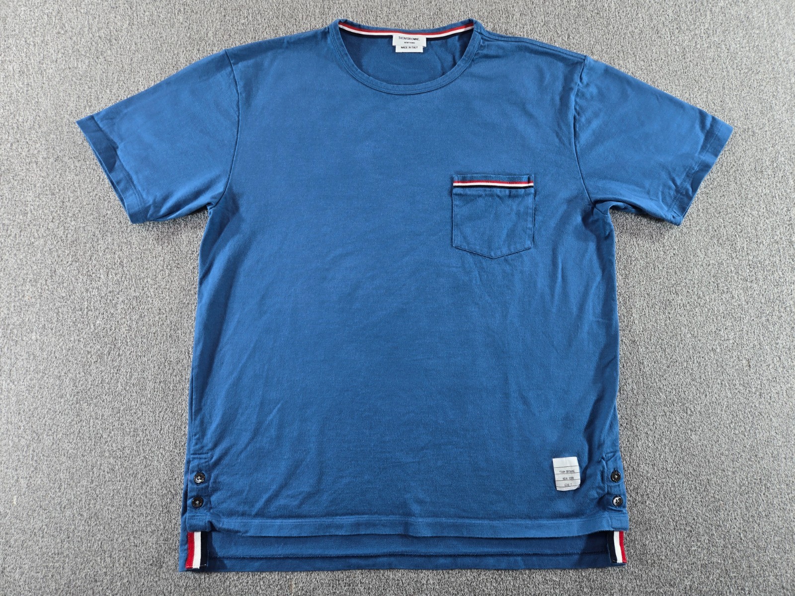 THOM BROWNE Shirt Men's 3 Large Blue Short Sleeve Grosgrain Trimmed Pullover