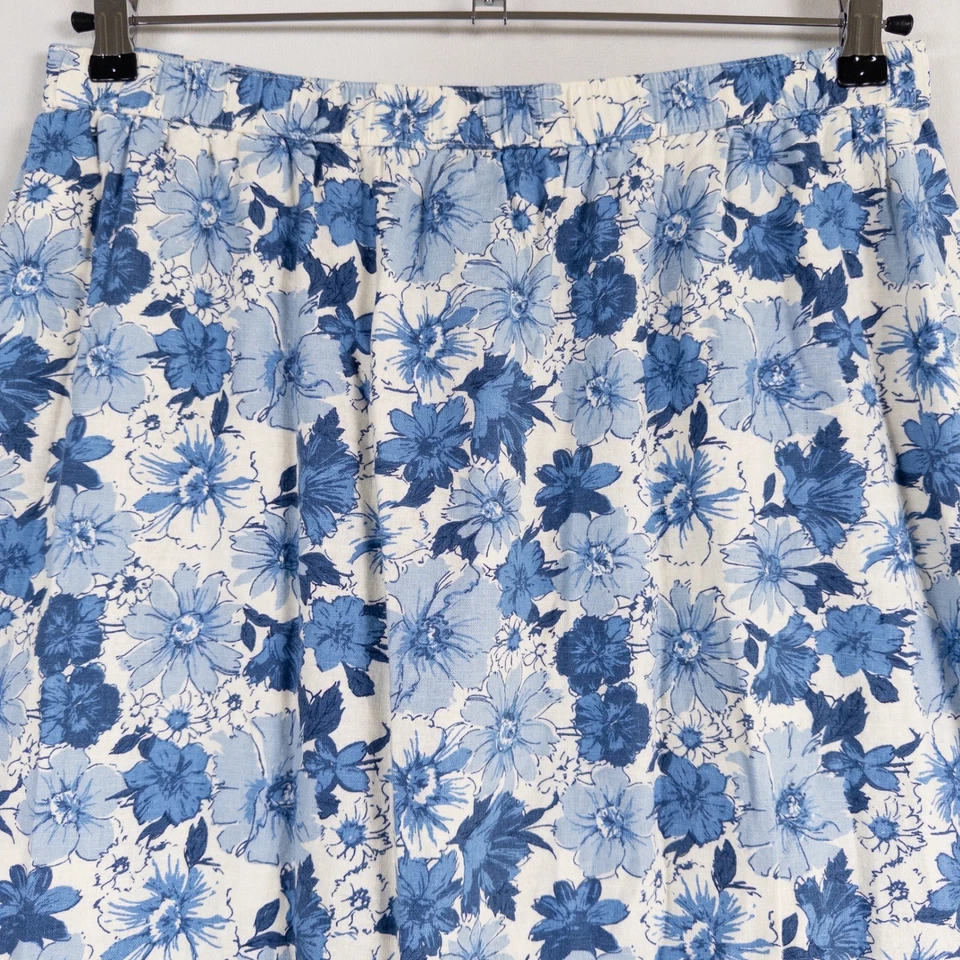 Lucky Brand Midi Skirt Womens Sz Large Blue White Floral Linen Blend Cottage - Image 2 of 4