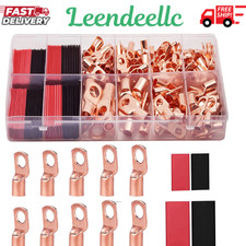 160Pcs Copper Wire Lugs AWG2 4 6 8 10 12 with Heat Shrink Set, 80Pcs Battery Cab