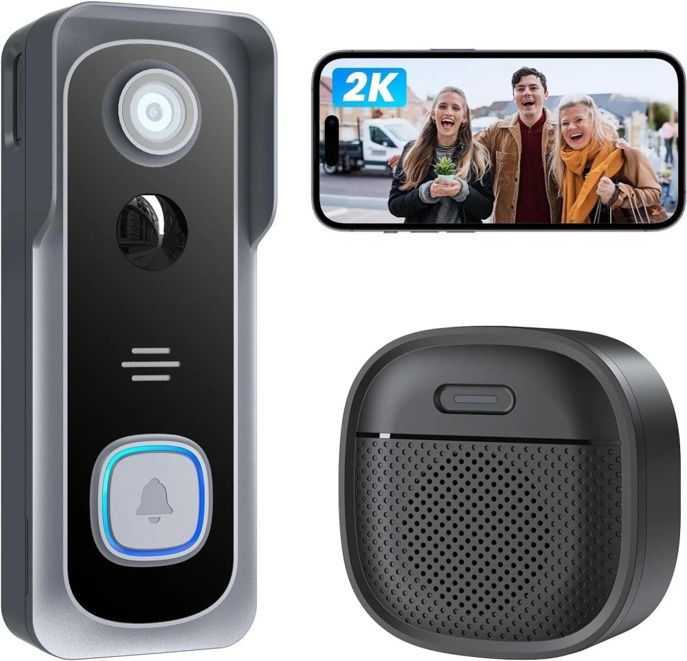 ieGeek 2K Wireless Battery-Powered Video Doorbell with Chime and 2-Way Audio