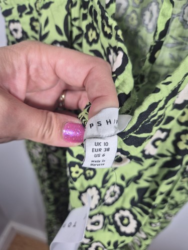 Topshop Floral Green Print Midi Dress Size 10 UK BNWT - Picture 5 of 9