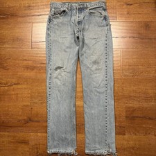 Vintage Levis 501 Mens 32x32 Blue Mid Wash Straight Leg Made in USA Thrashed Alt