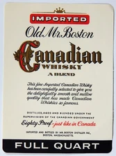 1960s OLD MR. BOSTON CANADIAN WHISKEY BOTTLE LABEL VINTAGE 4" x 5.5" CLEAN!