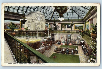 #ad #ad c1917 Chicago Illinois Vintage Postcard Lobby Great Norther Hotel Interior View $14.98