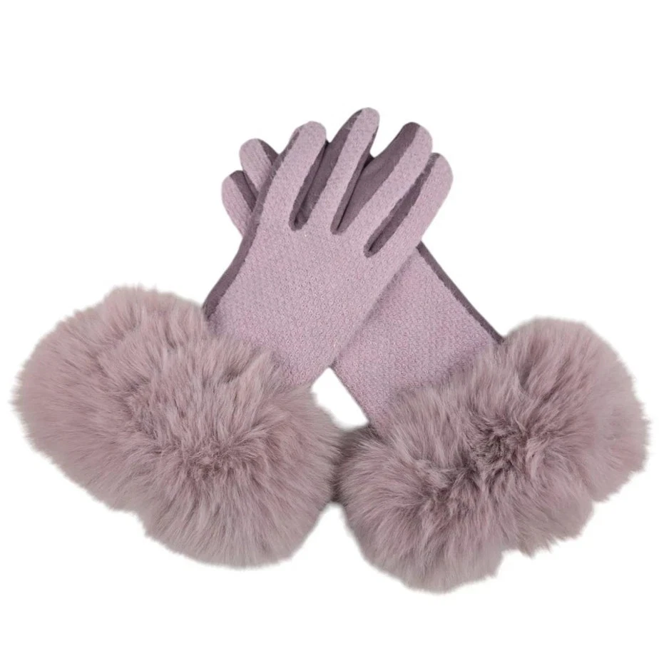 Women's Winter Warm Gloves Soft Faux Fur Cashmere Blend Fleece Fashion Gloves - Image 3 of 3