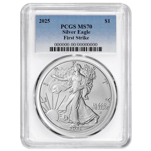 2025 $1 American Silver Eagle PCGS MS70 FS Blue Label White Frame