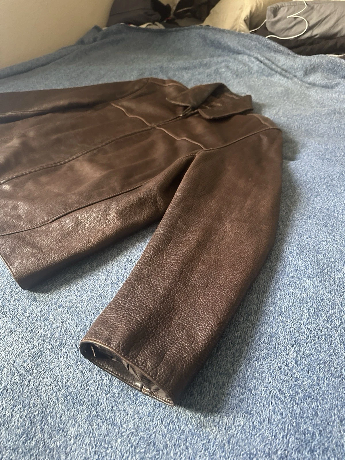 Marc New York Andrew Marc Mens Large Brown Pebbled Leather Bomber Jacket Heavy - product detail image 2