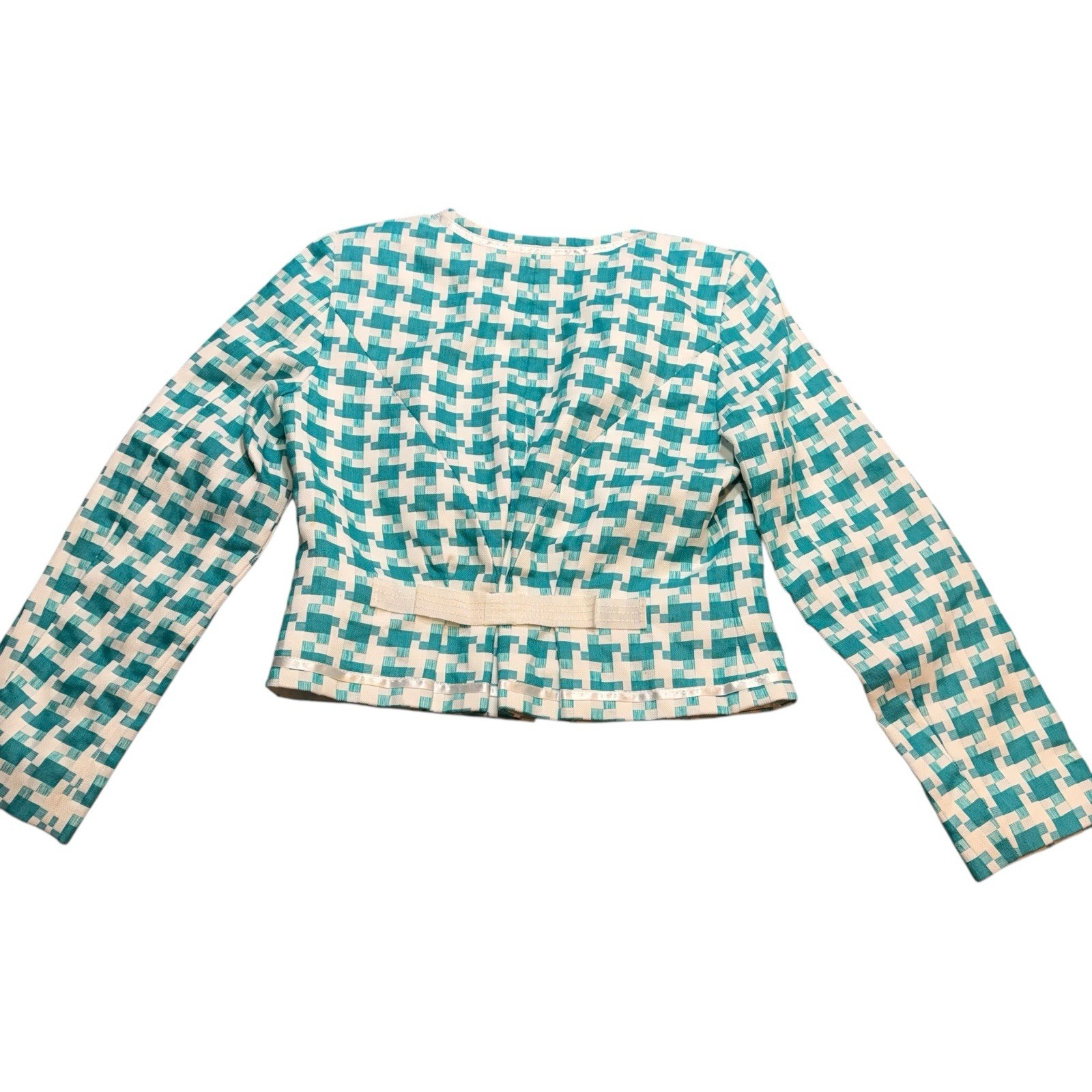 Etcetera Women’s Tweed Skirt Suit Set Size 4 Blue Green Cream Jacket & Skirt