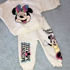 Disney Baby Minnie Mouse 2 Piece Outfit Set 3-6 Months White Cartoon Pants