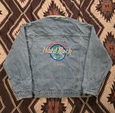 Vintage 90s Hard Rock Cafe Orlando Embroidered Denim Trucker Jacket Mens Size XL