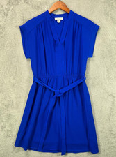 Monteau Los Angeles Womens Large Cobalt Blue Dress Tie Belt Lined Short Sleeve