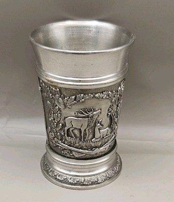 古家具 エルザ ワールドファーニチャー 6段7杯 Vintage German Zinn-becker Embossed Pewter Cup Tin Wine Glass チェスト・キャビネット