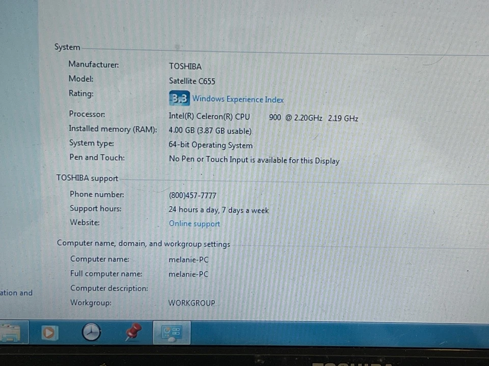 Disco duro Toshiba Satellite C655 Celeron 2,2 GHz 4 GB 250 GB - Teclado con batería NO funciona Foto 3 de 4
