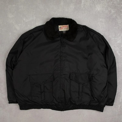 Vintage Sherpa Collared Full Zip Bomber Jacket 3XL Men's Black Workwear